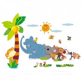  Elephant, Bear, Monkey, Rabbit Friends Jungle Zoo Wall Decals